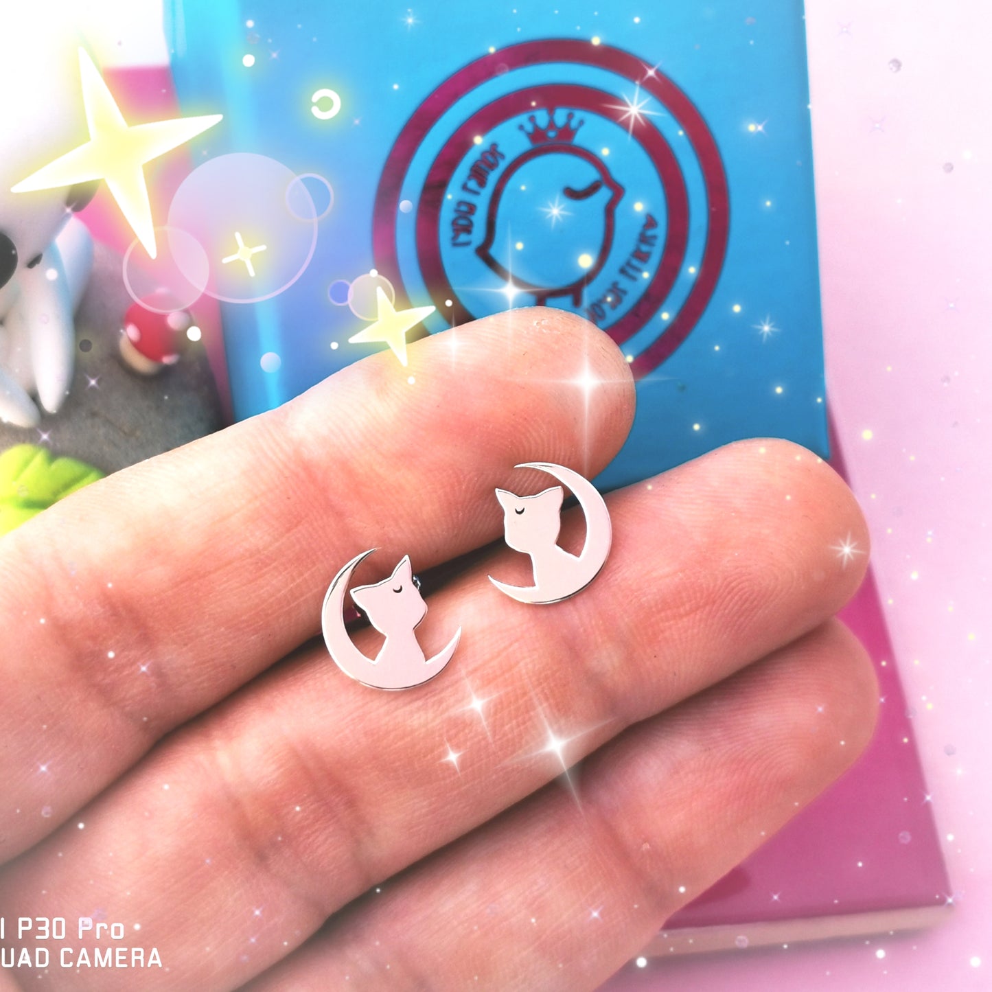 Pendientes Anime Sailor Gato Luna - Plata de ley