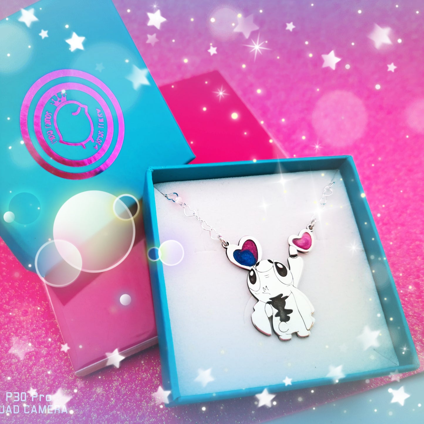 Colgante de Stitch con Corazones Plata de Ley