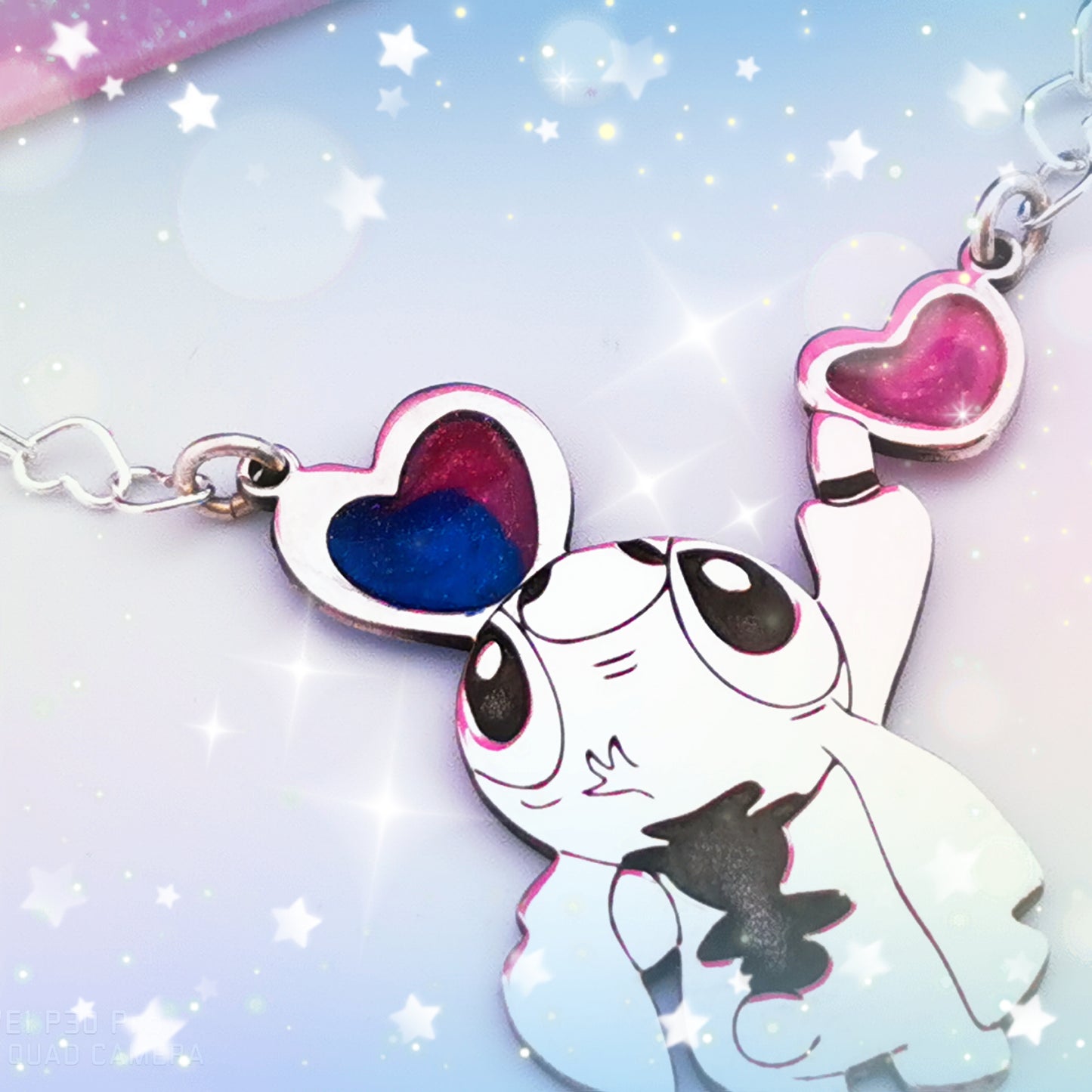 Colgante de Stitch con Corazones Plata de Ley