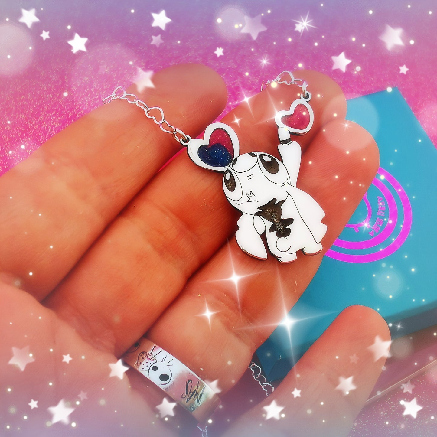 Colgante de Stitch con Corazones Plata de Ley