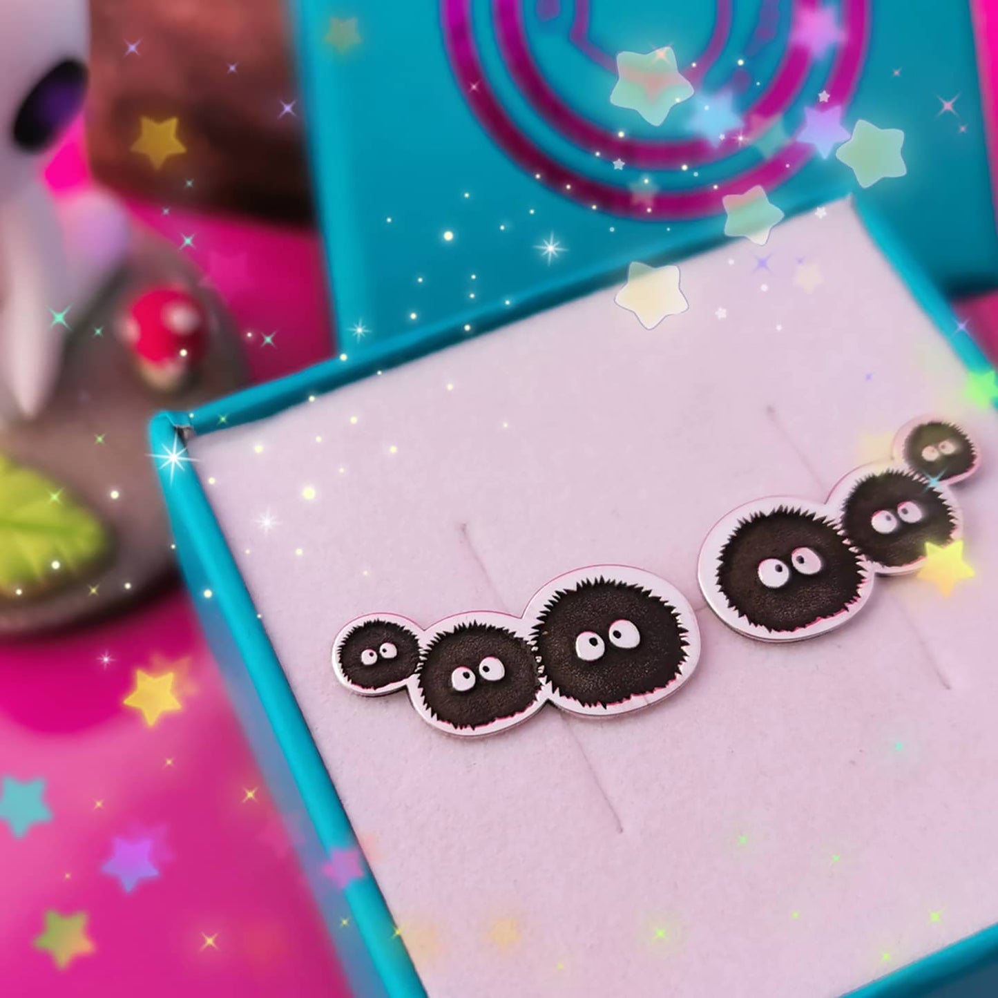 Pendientes de Plata de Ley Anime-Bolitas de Polvo